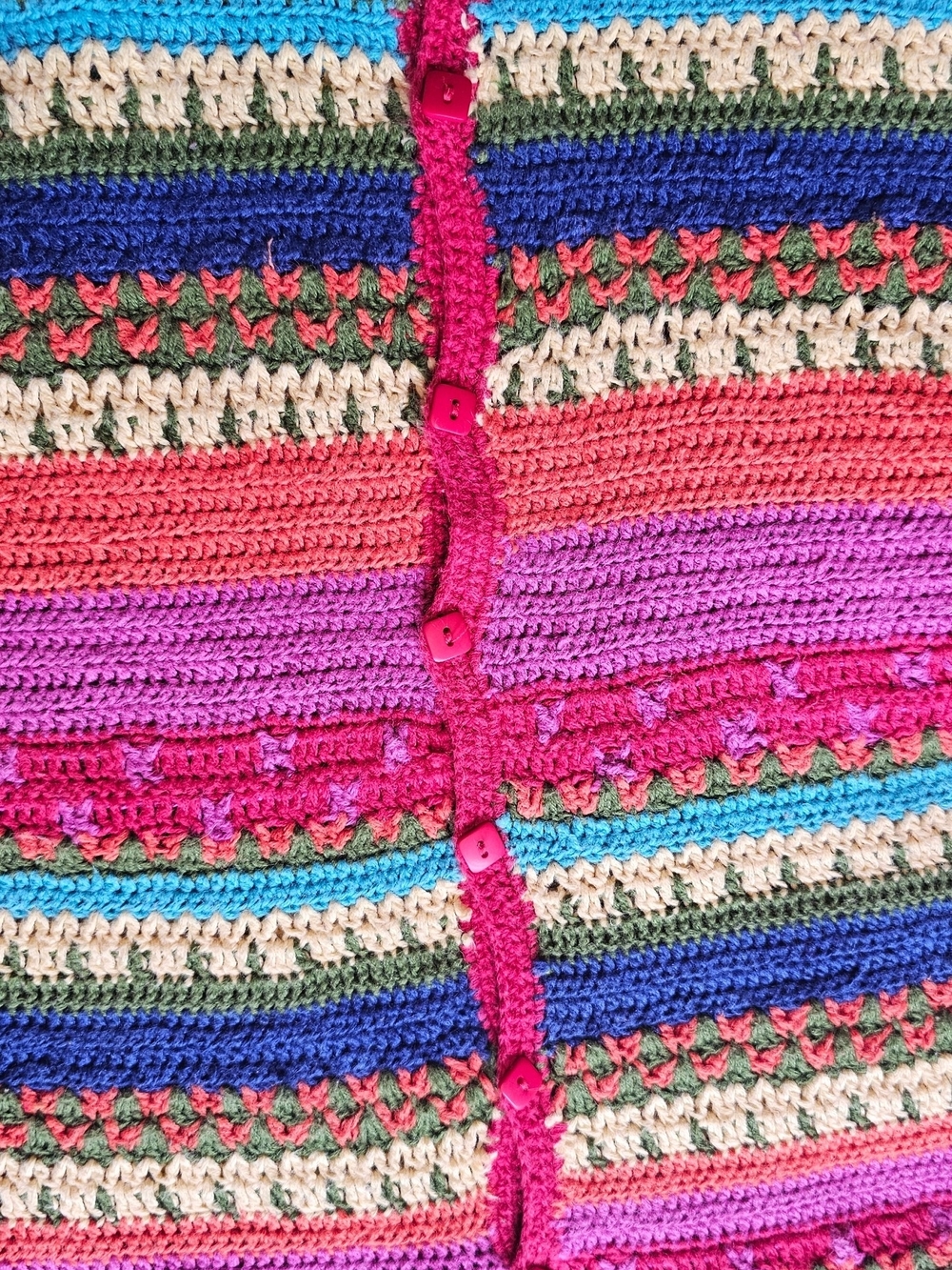Casual Corner Annex Crochet Cardigan XL Colorful Striped Boho Knit Button Front - Picture 8 of 11